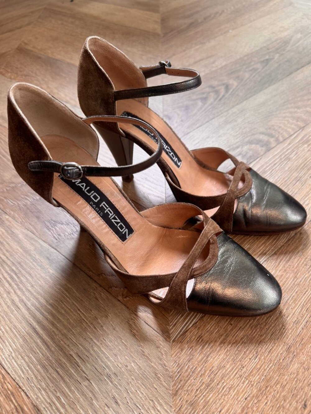 Maud Frizon Paris Vintage Suede D'Orsay Heels Metallic Toe 37